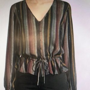Rails
Beaux Striped Metallic Button-Front Top